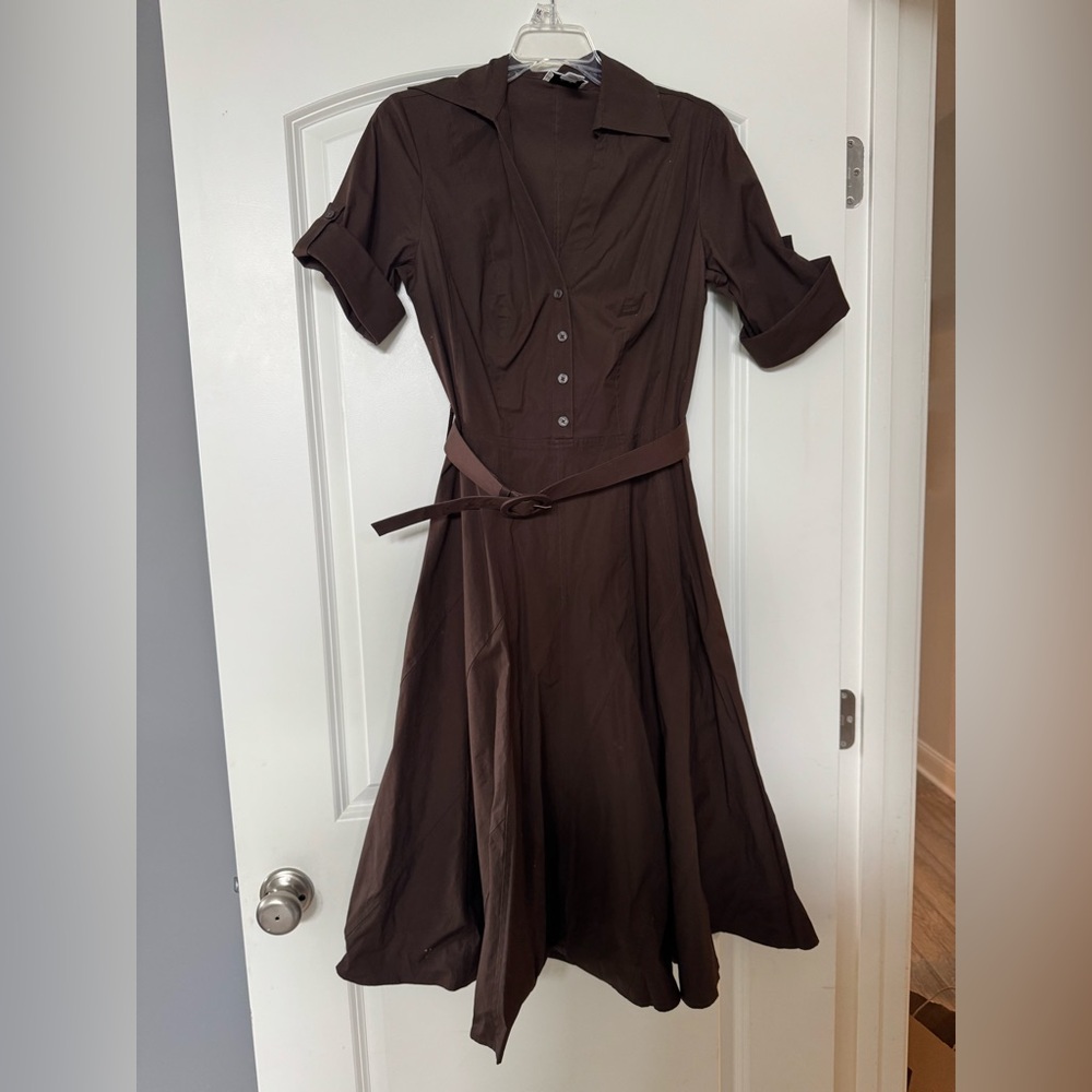 Ann Taylor LOFT Brown cotton blend shirt dress with belt size 4